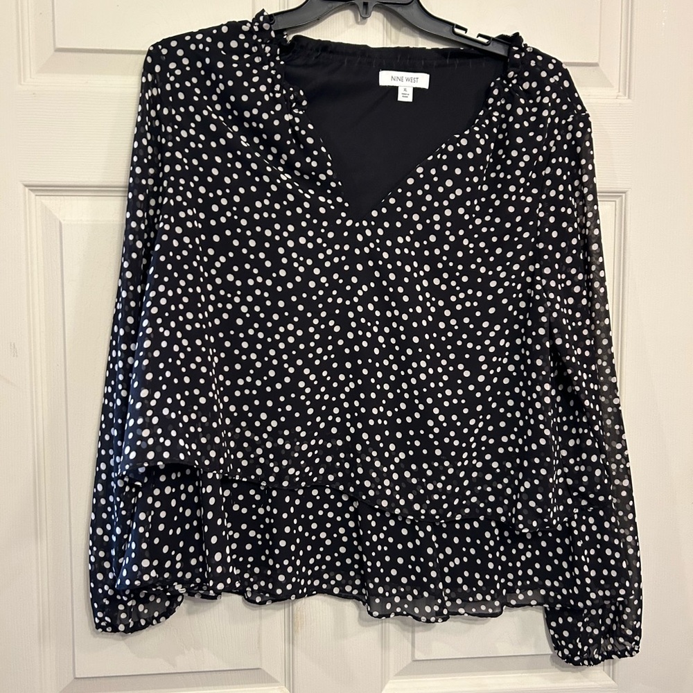 Nine West Black and White Polka Dot Blouse